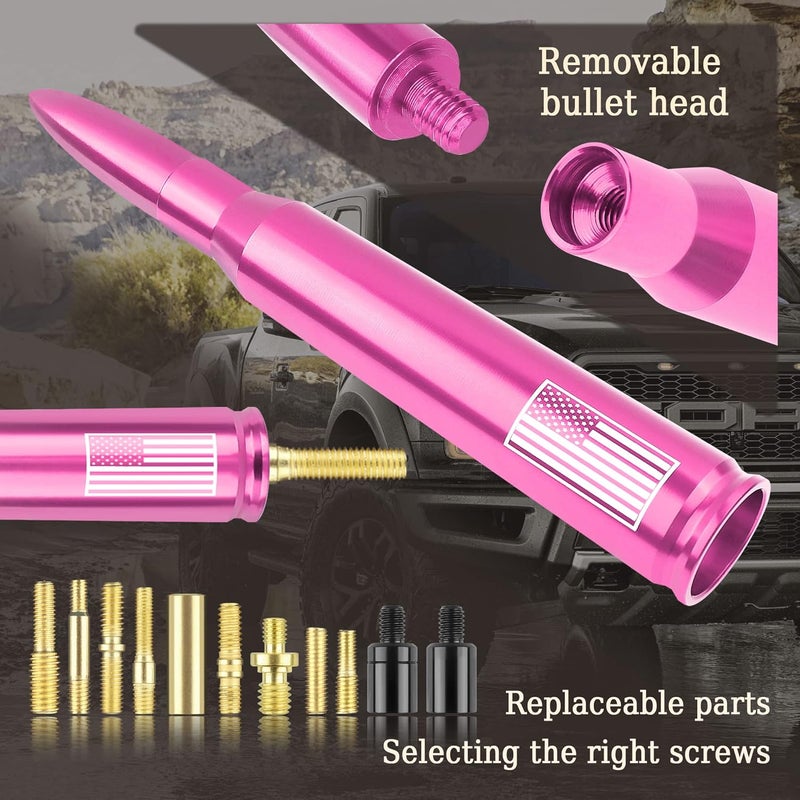 Turcee Car Bullet Antenna,Truck Exterior Decoration Accessories Car Vehicle Replacement Antenna Conpatible with Ford F150 RAM 1500 GMC Heavy Duty Pickup Trucks Accessories(New Upgrade Pink-U.S. Flag)… - Image 4